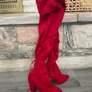 Shoe dazzle Red Over-the-Knee Suede Block Heel Boots